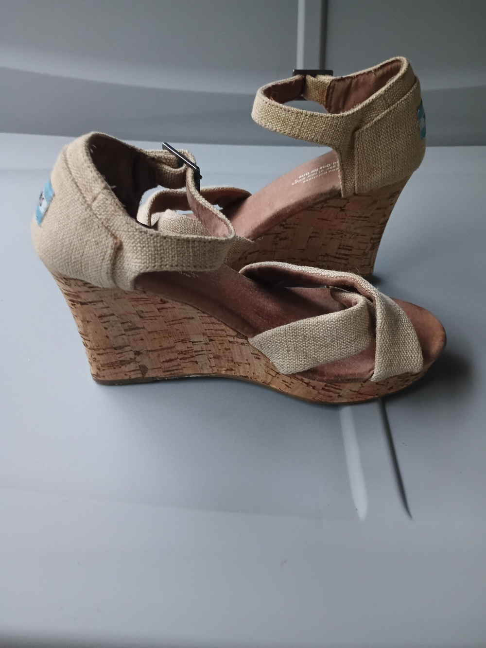 TOMS Women's Beige Canvas Wedge Sandals - Picture 6 of 13
